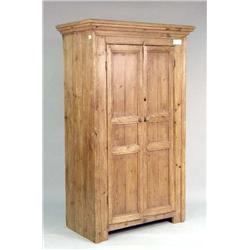 A PANELLED PINE TWO-DOOR JELLY CUPBOARD
