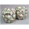 Image 1 : TWO CIRCULAR FLORAL-DECORATED TUFTED OTTOMANS