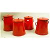 Image 1 : A MISCELLANEOUS GROUP OF FIVE RED ENAMEL-DECORATION TOLE COVERED POTS