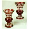 Image 1 : A PAIR OF FROSTED AND CRANBERRY CUT-TO-CLEAR URNS