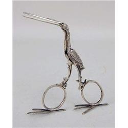 A PAIR OF SILVER STORK-FORM MID-WIFE SCISSORS