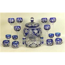 A LARGE GROUP OF COBALT BLUE CUT-TO-CLEAR GLASS ITEMS