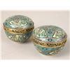 Image 1 : TWO POLYCHROME DECORATED METAL MOUNTED PORCELAIN INK POTS