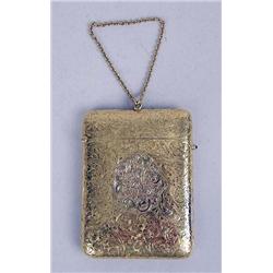 A GOLD PLATED METAL HINGED LID RECTANGULAR CARD CASE