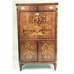 A NEOCLASSICAL STRING-INLAID MARQUETRY MAHOGANY SECRETAIRE A`ABATTANT