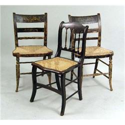 TWO STENCIL-DECORATED RUSH SEAT FANCY CHAIRS