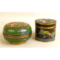 TWO POLYCHROME DECORATED CLOISSONE COVERED BOXES