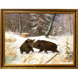 A FRAMED OIL ON CANVAS