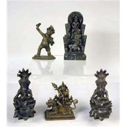 A GROUP OF FIVE PATINATED METAL SCULPTURES