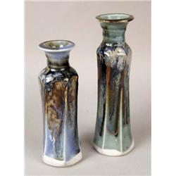 TWO POLYCHROME-DECORATED MARBLEIZED CERAMIC VASES