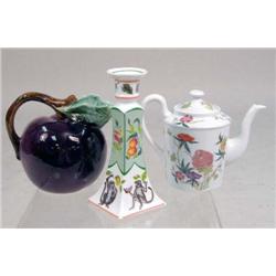 THREE POLYCHROME-DECORATED PORCELAIN TABLE ARTICLES