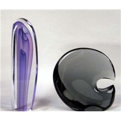 TWO AMETHYST ART GLASS SCULPTURES