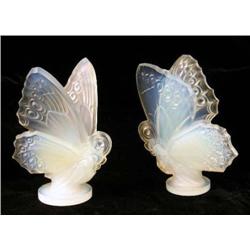 TWO FROSTED TO CLEAR ART GLASS SCULPTURES OF BUTTERFLIES