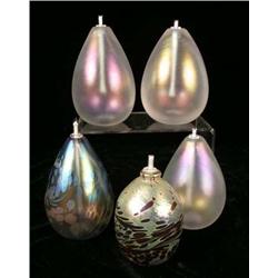 A GROUP OF SIX ART GLASS OIL LAMPS
