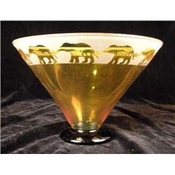 AN AMBER AND FROSTED GLASS ELEPHANT-DECORATED FOOTED BOWL