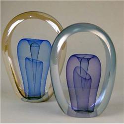 TWO COLORLESS GLASS TEARDROP FORM PAPERWEIGHTS