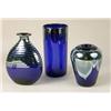 Image 1 : A GROUP OF THREE COBALT IRIDESCENT ART GLASS VASES