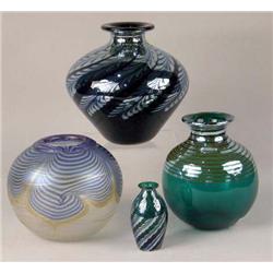 A GROUP OF FOUR ART GLASS VASES