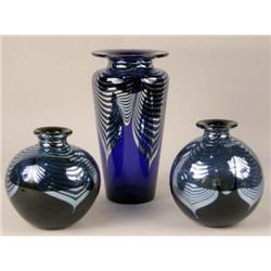 THREE ART GLASS VASES