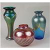 Image 1 : TWO BLUE IRIDESCENT ART GLASS VASES