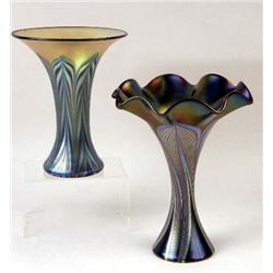 TWO IRIDESCENT ART GLASS VASES