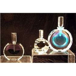 THREE GEOMETRIC GLASS PERFUME BOTTLES