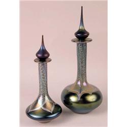 TWO BALUSTER-FORM IRIDESCENT GLASS PERFUME BOTTLES
