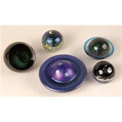 A GROUP OF FIVE CELESTIAL MOTIF GLASS PAPERWEIGHTS