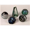 Image 1 : A GROUP OF FIVE IRIDESCENT AND STRIPED GLASS PAPERWEIGHTS