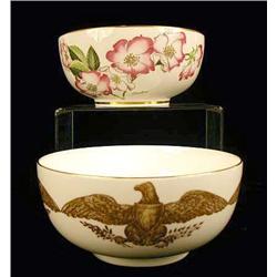 TWO POLYCHROME DECORATED AND PARCEL-GILT PORCELAIN BOWLS