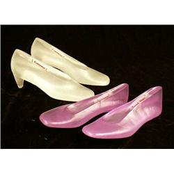 TWO PAIRS OF FROSTED GLASS SHOES