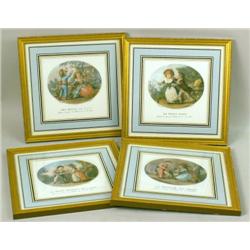 FOUR FRAMED POLYCHROME FRENCH PRINTS