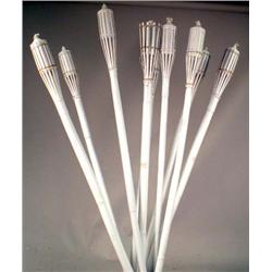 A GROUP OF NINE WHITE-PAINTED PATIO TORCHES