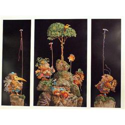 AN UNFRAMED POLYCHROME TRIPTYCH OFFSET PRINT