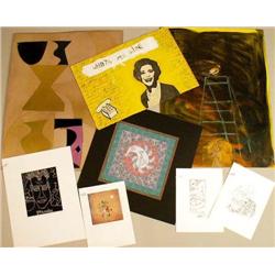 A GROUP OF EIGHT UNFRAMED MIXED MEDIA