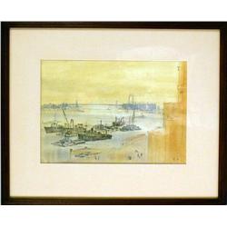 A FRAMED POLYCHROME WATERCOLOR