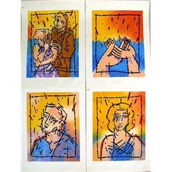 A GROUP OF FOUR UNFRAMED POLYCHROME LITHOGRAPHS