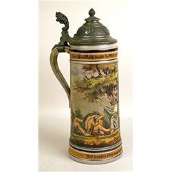 A GLAZED CERAMIC BEER STEIN