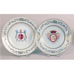 TWO POLYCHROME AND PARCEL-GILT AND ARMORIAL-DECORATED PORCELAIN SOUP BOWLS