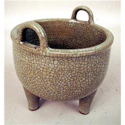 A RAKU STYLE GLAZED TRIPOD CENSER