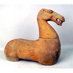 A LARGE POTTERY HORSE TORSO AND HEAD