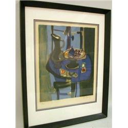 A FRAMED COLORED LITHOGRAPH