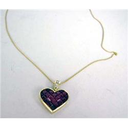 A TIFFANY & CO 18K YELLOW GOLD RUBY AND DIAMOND HEART-FORM PENDANT