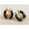 Image 1 : A PAIR OF 18K YELLOW GOLD CARVED SAPPHIRE AND DIAMOND HORSE-SHOE FORM EARRINGS