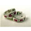 Image 1 : A PAIR OF 14K WHITE GOLD DIAMOND AND RUBY HOOP EARRINGS