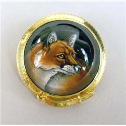 A 14K YELLOW GOLD MOUNTED FOX HEAD CRYSTAL PENDANT BROOCH