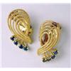 Image 1 : A PAIR OF 14K YELLOW GOLD AND SAPPHIRE SWIRL FORM EAR CLIPS