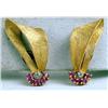 Image 1 : A PAIR OF 14K YELLOW GOLD DIAMOND AND RUBY RIBBON FORM EARRINGS