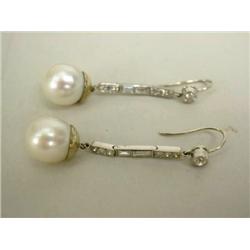 A PAIR OF PLATINUM DIAMOND AND PEARL EARRINGS