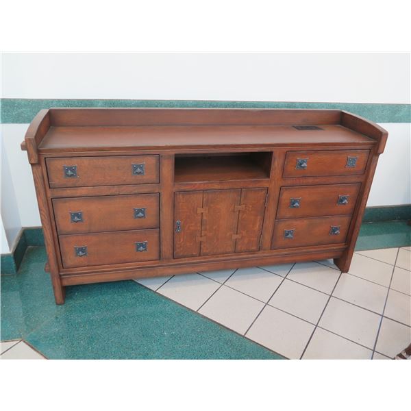 Stickley Contract Solid Wood Sideboard Cabinet 75", 17"W, 40"H (missing top right knob)
